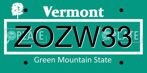 ZOZW33 Vermont License Plate