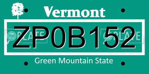ZP0B152 Vermont License Plate