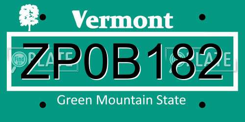 ZP0B182 Vermont License Plate