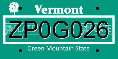 ZP0G026 Vermont License Plate
