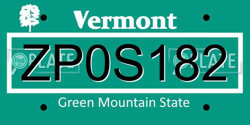ZP0S182 Vermont License Plate