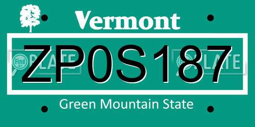 ZP0S187 Vermont License Plate
