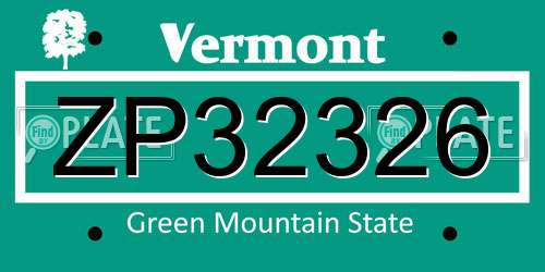 ZP32326 Vermont License Plate