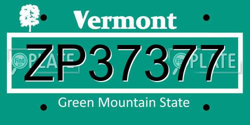 ZP37377 Vermont License Plate