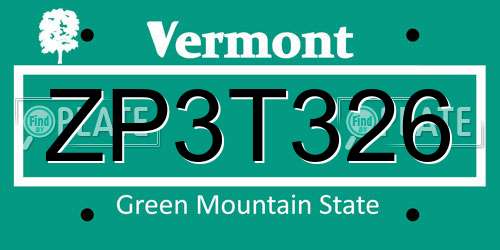 ZP3T326 Vermont License Plate