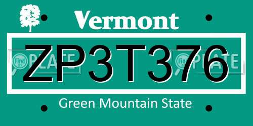 ZP3T376 Vermont License Plate