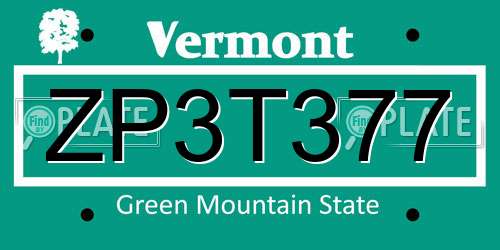 ZP3T377 Vermont License Plate