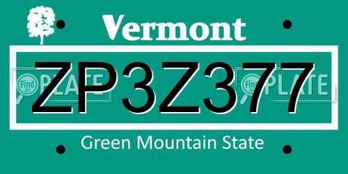 ZP3Z377 Vermont License Plate