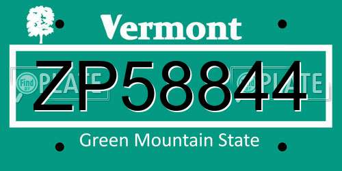 ZP58844 Vermont License Plate