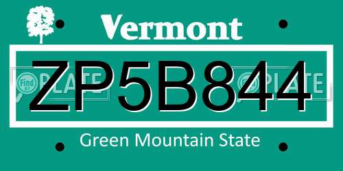 ZP5B844 Vermont License Plate