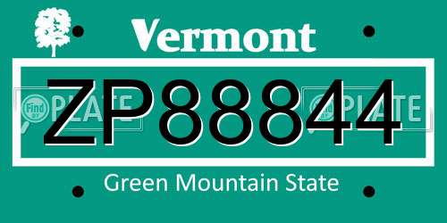 ZP88844 Vermont License Plate