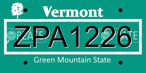 ZPA1226 Vermont License Plate