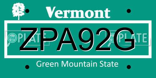 ZPA92G Vermont License Plate
