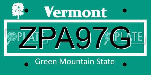 ZPA97G Vermont License Plate
