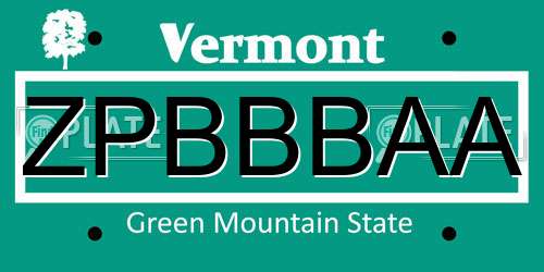 ZPBBBAA Vermont License Plate