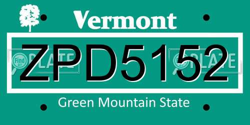 ZPD5152 Vermont License Plate