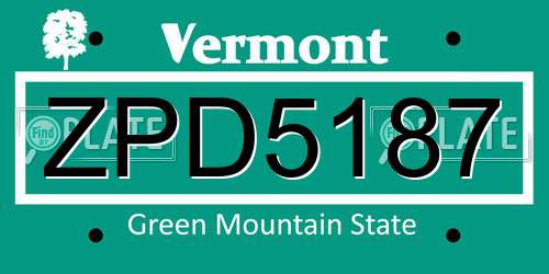 ZPD5187 Vermont License Plate