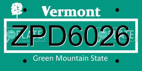ZPD6026 Vermont License Plate