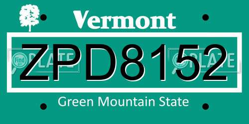 ZPD8152 Vermont License Plate