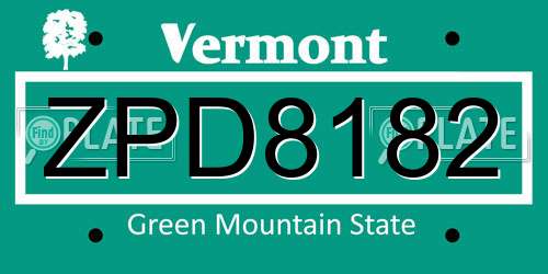 ZPD8182 Vermont License Plate
