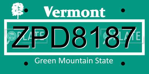 ZPD8187 Vermont License Plate