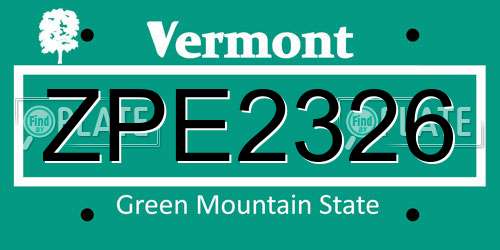 ZPE2326 Vermont License Plate