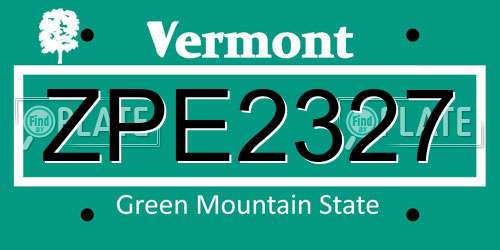 ZPE2327 Vermont License Plate