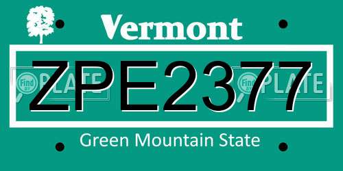 ZPE2377 Vermont License Plate