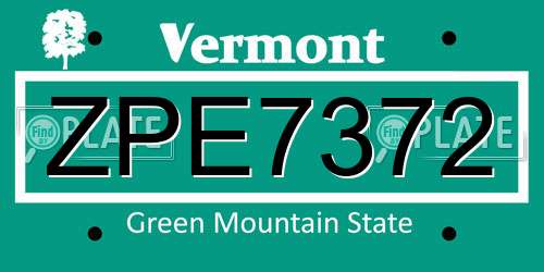 ZPE7372 Vermont License Plate