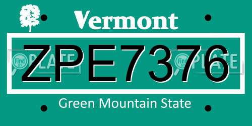 ZPE7376 Vermont License Plate