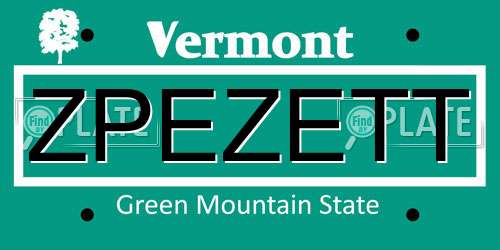 ZPEZETT Vermont License Plate