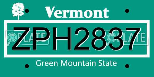 ZPH2837 Vermont License Plate