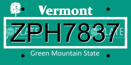 ZPH7837 Vermont License Plate