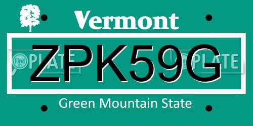 ZPK59G Vermont License Plate