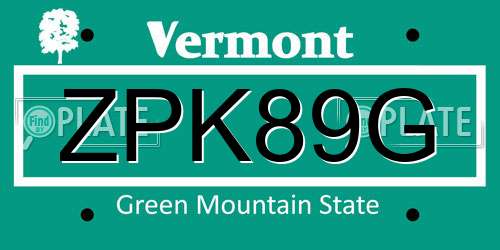 ZPK89G Vermont License Plate