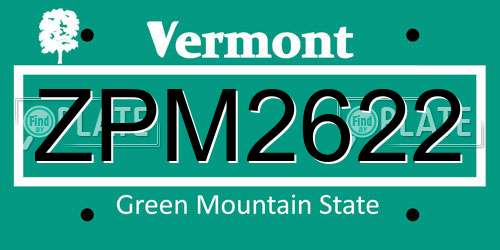 ZPM2622 Vermont License Plate