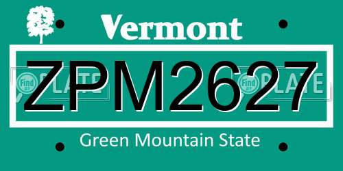 ZPM2627 Vermont License Plate