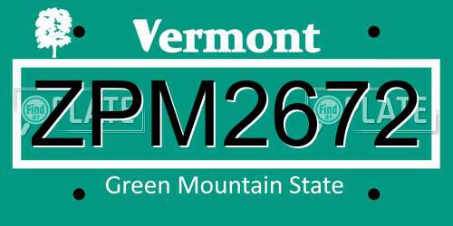 ZPM2672 Vermont License Plate
