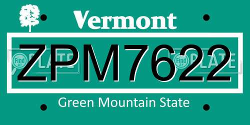 ZPM7622 Vermont License Plate