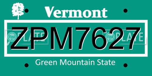 ZPM7627 Vermont License Plate