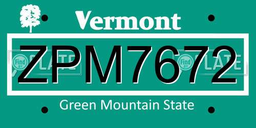 ZPM7672 Vermont License Plate