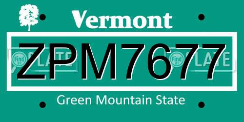 ZPM7677 Vermont License Plate