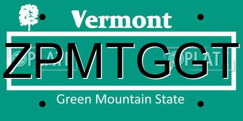 ZPMTGGT Vermont License Plate