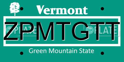 ZPMTGTT Vermont License Plate