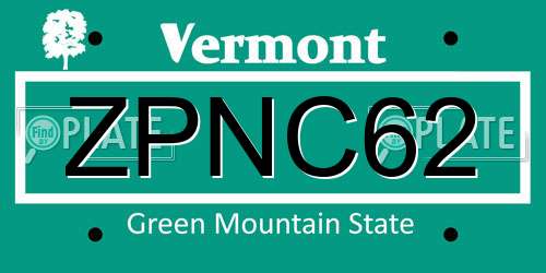 ZPNC62 Vermont License Plate
