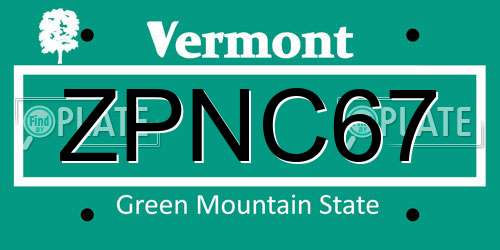 ZPNC67 Vermont License Plate