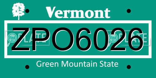 ZPO6026 Vermont License Plate