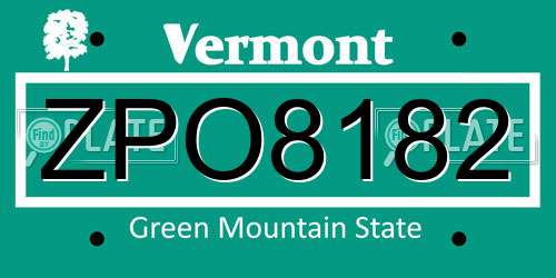 ZPO8182 Vermont License Plate