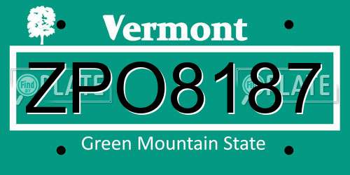 ZPO8187 Vermont License Plate