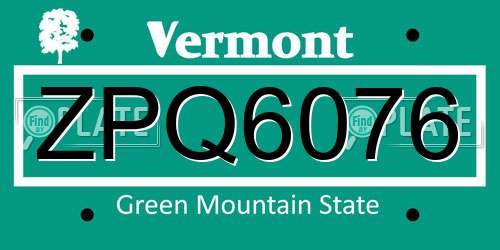 ZPQ6076 Vermont License Plate